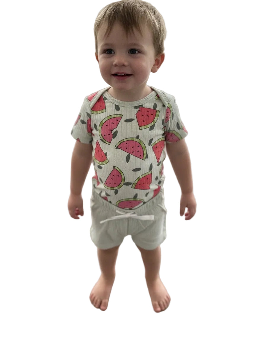 Watermelon Sugar Ribbed Onesie and Short Set