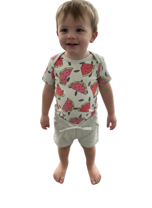 Watermelon Sugar Ribbed Onesie and Short Set